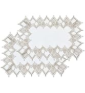 Raedan White Linen Placemats 14”x20” Set of 2, Neutral Earth Tones Beige Lace Coffee Table Topper...