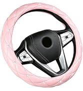 Pniwuno Bling Crystal Car Steering Wheel Cover, Leather Elastic Stretch Steering Wheel Protector,...