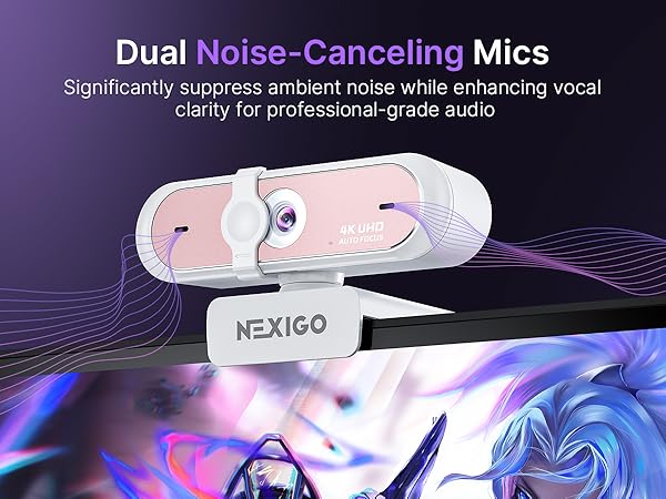 The N660P Pro USB webcam is mounted on a desktop, showcasing dual-mic noise cancellation.