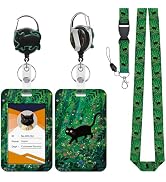 JroyJoy Cute Black Cat ID Badge Holder with Lanyard & 360° Rotation Heavy-Duty Retractable Reel, ...