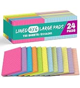 Lined Sticky Notes, 24 Pads, 4x6 Inches, Large Sticky Notes with Lines, Memo Note Pads in Multi C...