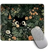 Black Cat Mouse Pad 7.9x9.4 Inch, Cute Portable Mousepad with Botanical FloralDesign, Non-Slip Wa...