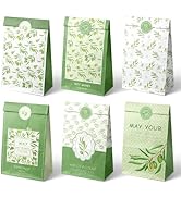 Aobkiat 24PCS Small Gift Bags,Party Favor Bags,Sage Green Olive-Leaves Goodie Bag with Tag Sticke...