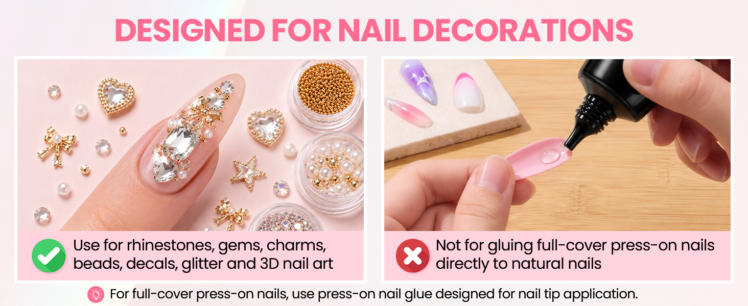 DESIGNED FOR NAIL DECORATIONS, Not for gluing full-cover press-on nails directly to natural nails