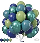 Metallic Blue Green Balloons, 12 Inchs Navy Dark Blue Avocado Green Metallic Balloons for Kids Di...