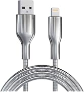 6.6ft metal braided usb-a to lightning cable, silver
