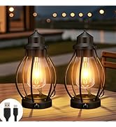 pearlstar 2Pack Rechargeable Camping Lanterns Battery Operated Hanging Lamps Outdoor Indoor, USB-...
