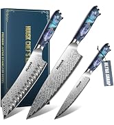 Huusk Japanese Knife Set 3 PCS - Stainless Chef Knife Set with Sheath & Ergonomic Resin Handle, H...