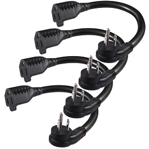 Flat Plug Extension Cord 1 Ft, 3 Prong Grounded Wire Short Angle Power Cord Black