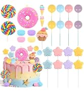 Hooqict 26Pcs Candyland Cake Decorations Set with Lollipop Donut Ice Cream Candy Cake Toppers & C...