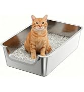 Stainless Steel Litter Box,Extra Large Metal Cat Litter Box with High Sides for Indoor Big Cats,J...