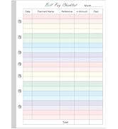 Payment Checklist Refills Paper for Mini 3 or 7 Ring Binders - 50 Sheets/100 Pages Colorful Month...