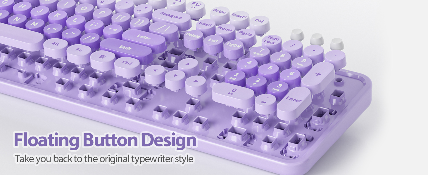 purple keyboard and mouse wireless cute colorful retro typewriter full size keyboard