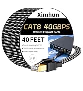 Ximhun Cat 8 Ethernet Cable 40 FT, High-Speed Braided Internet Cable Network Cord with RJ45 Conne...