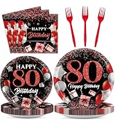 gisgfim 96 Pcs 80th Birthday Plates and Napkins Party Supplies 80 Years Old Birthday Party Tablew...
