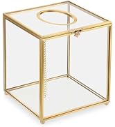 Sumnacon Square Clear Glass Tissue Box Cover -Dainty Cube Tissue Box Holder, Gorgeous Gold Facial...