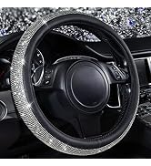 CAR PASS Diamond Black Leather Steering Wheel Cover, with Bling Crystal Rhinestones Universal Fit...