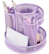 Annova Mesh Desk Organizer Rotate with 5 Compartments Round Spinning Tidy Candy/Pen Holder Desk A...