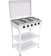 Portable Gas Stove 5 Burners Camping Stove Freestanding Outdoor Cooker Total Power 12500W White