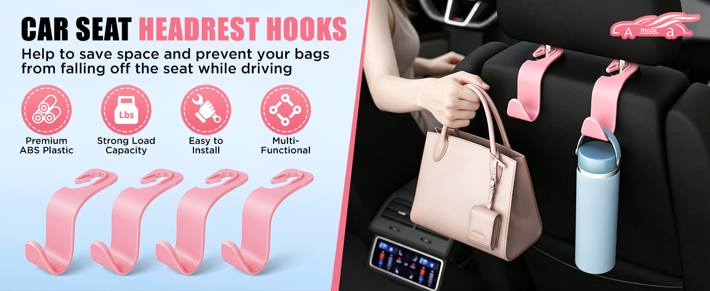 Car seat headrest hooks
