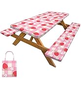 Picnic Table Cover with Bench Covers Camping Tablecloth with Storage Bag Windproof Waterproof Pic...