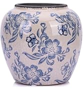 Chinoiserie Decor Blue and White Floral Vase, 6.7" Vintage Chinoiserie Vase, Pottery Vases for Ho...