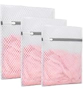 SHUOGUO 3 Pcs Honeycomb Mesh Laundry Bags, Durable and Reusable Wash Bag Travel Organization Bag ...