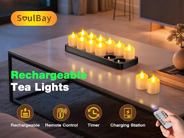 flameless LED votive candles with charging base station