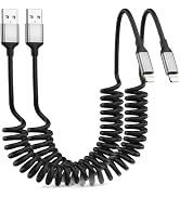 Coiled Lightning Cable for Car, 2 Pack Retractable iPhone Charger Cable Fast Charging, [MFi Certi...