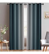 Yakamok Greyish White and Stone Blue Ombre Curtains,Light Blocking Curtains,Room Darkening Gromme...
