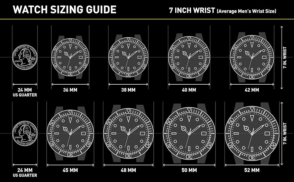 Watch Size Guide (7 Inch wrist / Average mens wrist size)