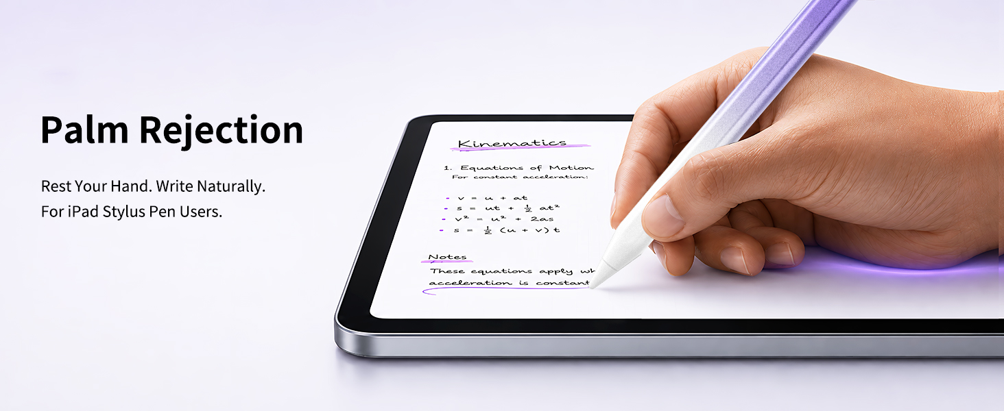 Palm Rejection for natural writing with iPad Stylus, iPad Pen, iPad A16 Pencil and Apple Pen.
