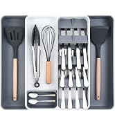 OTraki Drawer Organizer for Kitchen, Adjustable Utensil Drawer Organizer with Spoon and Fork Bloc...