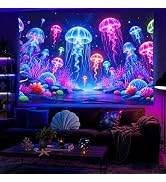 BlissYard Blacklight Jellyfish Tapestry 59 X 78 Inch UV Reactive | Jellyfish Blacklight Tapestry ...