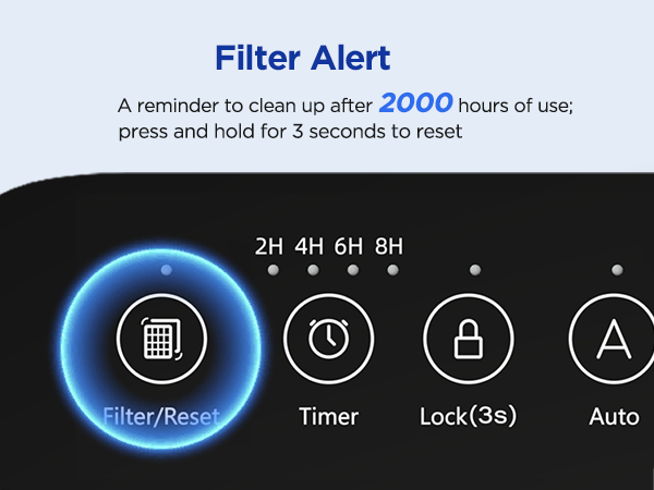 Black MOOKA air purifier with filter reset indicator, 2000 hours lifespan reminder