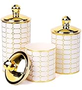 Gachiwar Kitchen Canister Set with Golden Honeycomb Pattern, White and Gold Decorative Storage Pl...