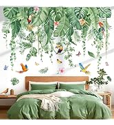 decalmile Large Tropical Jungle Leaves Wall Stickers Palm Leaf Hanging Vines Green Plants Wall De...
