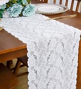 ShinyBeauty Lace Table Runner White Lace Fabric Table Cover 12x120-Inch Floral Lace Table Runner ...