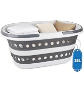 35L Laundry Basket Collapsible, Large Plastic Laundry Baskets with Wheels, Space Saving Pop-up La...