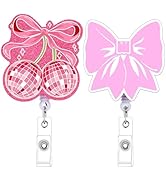 Cosmisun Pink Bow Badge Reel - 2Pcs Conquette Badge Holder Cute Glitter Retractable Clip Pink Coq...