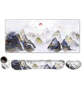 Extended Gaming Mouse Pad, Memory Foam Ergonomic Keyboard Mouse Wrist Rest Support Set, Large Des...