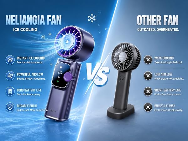 portable handheld fan with ice cooling
