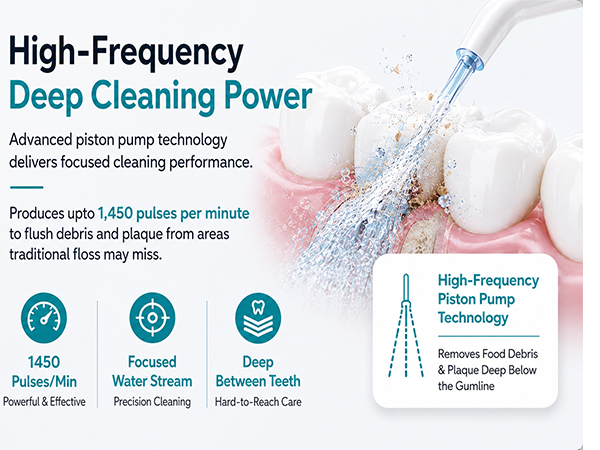 SimpliCare FC1761 countertop water flosser with 10 pressure levels, 600ml tank and 8 tips.