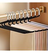 HWAJAN 10 Pack Velvet Open Ended Metal Pant Hangers,Non Slip Slim Jeans Trousers Shorts Hangers,H...