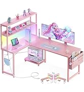 ODK 53 Inch L Shaped Desk with LED Lighting, Reversible Gaming Desk with Power Outlets, Cornor Co...