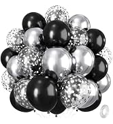 Metallic Silver Black Confetti Latex Balloons - 12 Inch Set, Perfect for Birthday, Wedding, Gradu...