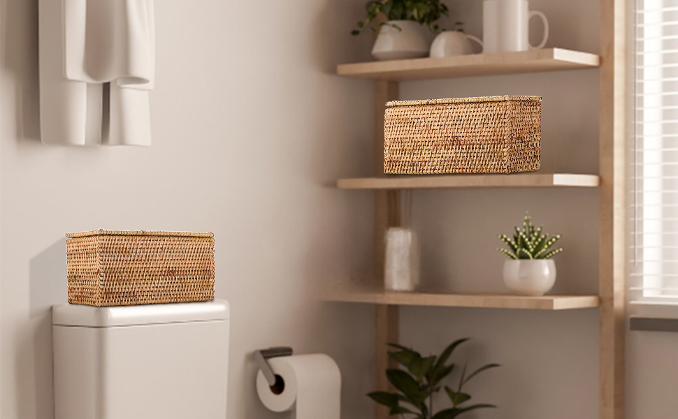 rattan box Toilet Roll Storage Basket rattan toilet paper holder decorative rattan basket with lid