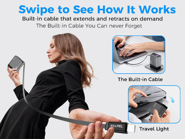 Built-in cable that extends and retracts on demand