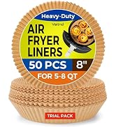 Air Fryer Liners Disposable - 50 PCS 8 Inch Air Fryer Parchment Paper Round, Non-Stick Food Grade...