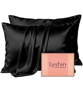 LYSHIN Black Silk Pillowcases 2 Pack Standard Size with Zipper | 19 Momme Mulberry Silk Pillow Ca...